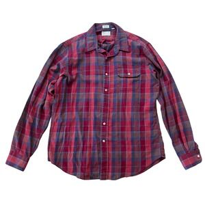 Hathaway Lochlana Flannel Shirt Vintage 70s Wool Blend Large Red Blue Plaid